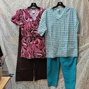 Bundle of 4 pc. scrubs: SB, & UA, & Cherokee bottoms, size XS